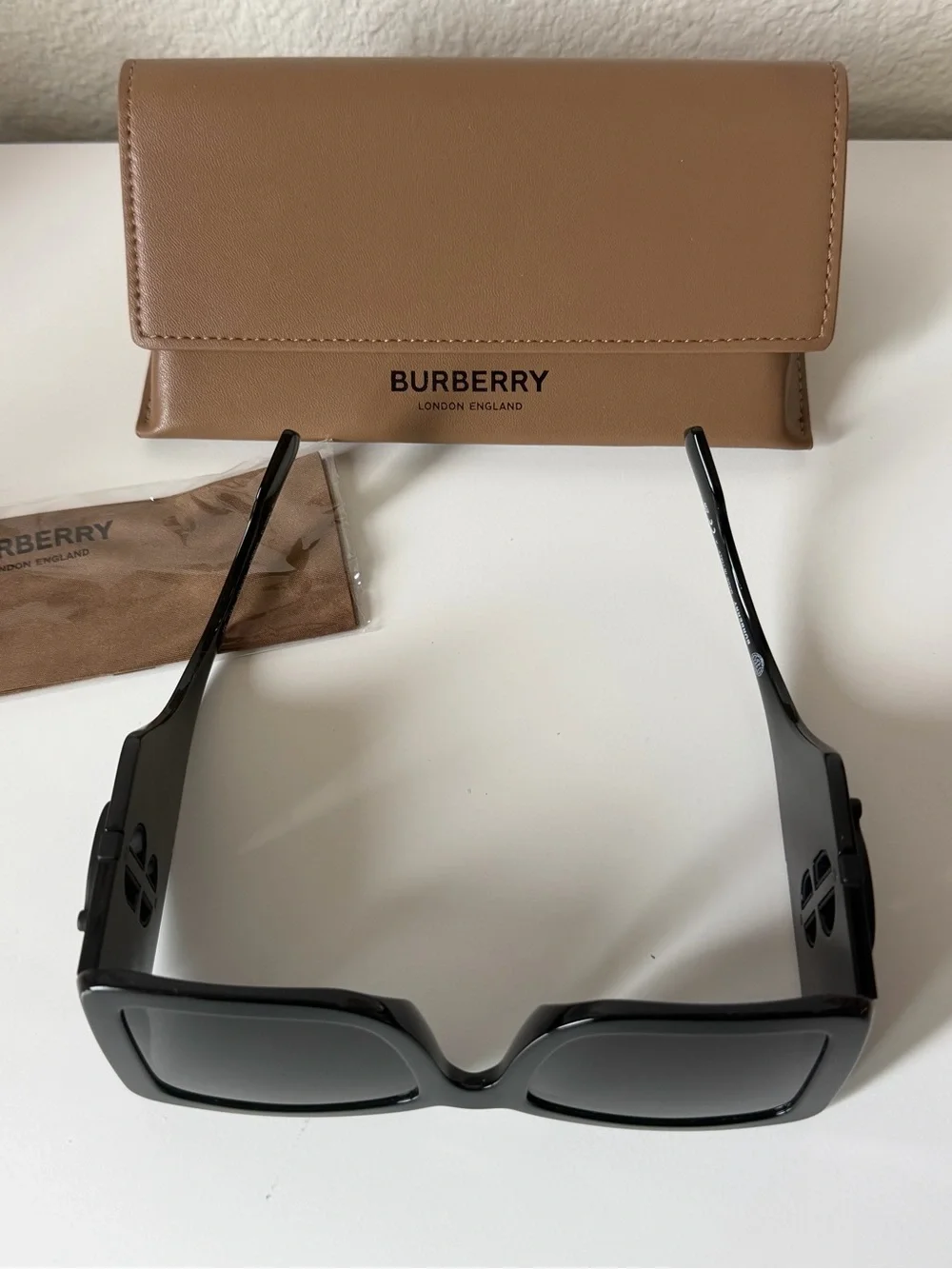 Burberry Oversize Black Square 'TB' Logo Sunglasses Authentic